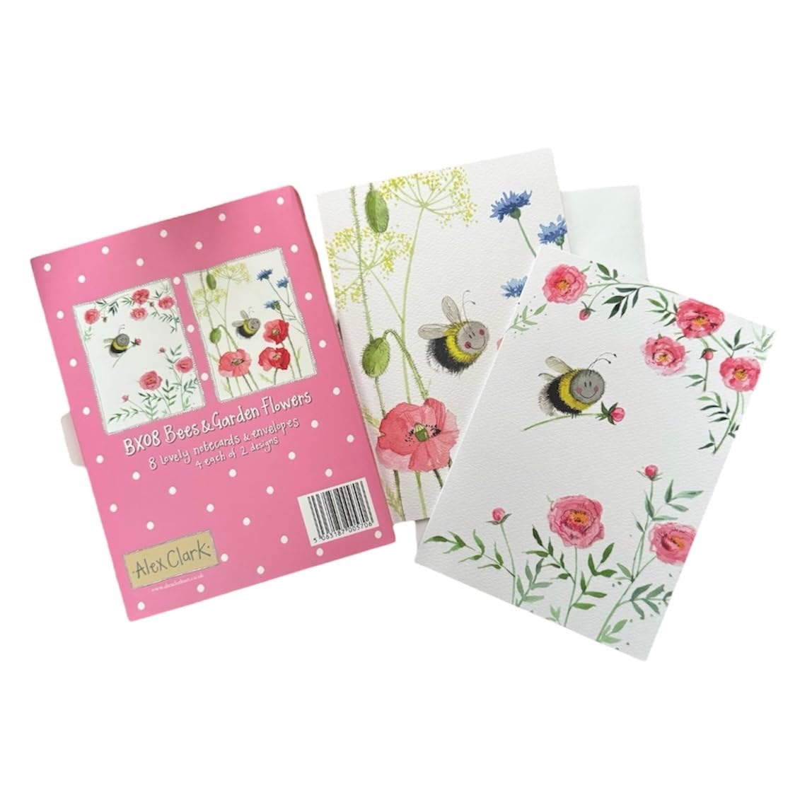 Alex Clark Bees and Garden Flowers Boxed Notecards - Greeting Cards/floral and flower cards/Pack of 8 Blank Cards/writing stationery/Card Wallet/Thank you, Get Well soon, Message, Note