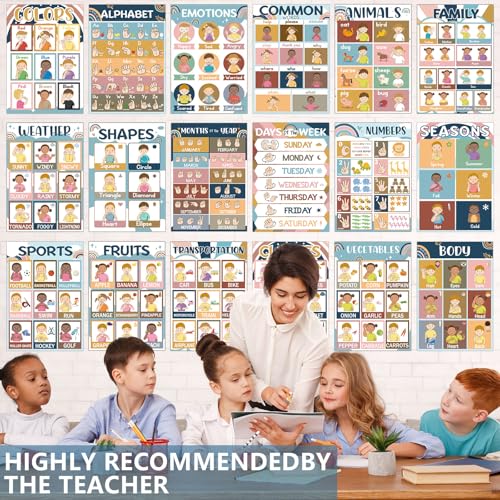 gisgfim Pôster de linguagem de sinais da América de 18 peças ASL Charts ASL Education Poster for Cla