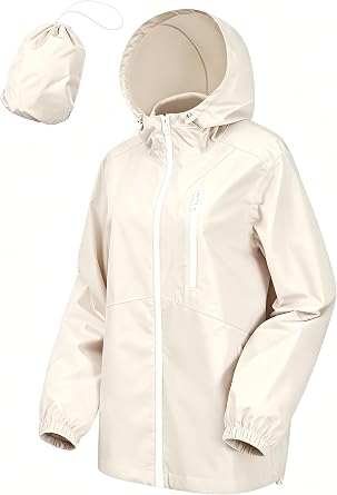 CRIPOM Lightweight Rain Jacket Women Packable Wind Breaker Light Rain Jacket Women Waterproof Travel Raincoat S-XXL