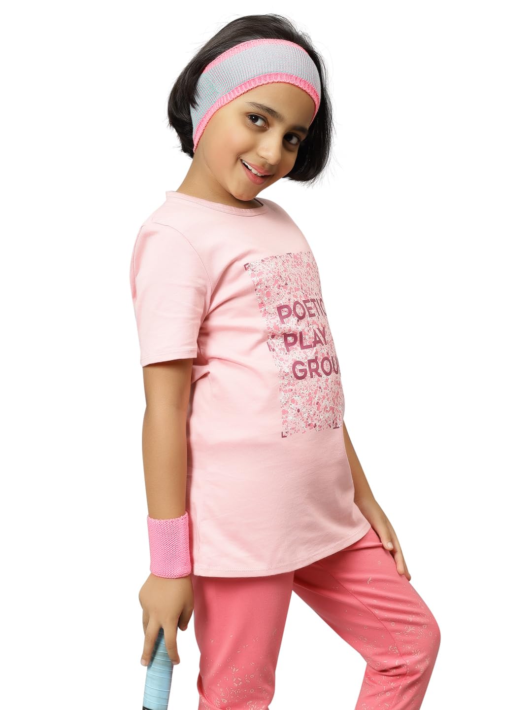 Bharatasya Kids Unisex Knitted Sports Set of Sweatband and Wristband for All Seasons Sweatabsorbent Sports Headband for Boys and Girls All Sports Basketball Tennis Running Band (5-10Y) (Pink)-image-35