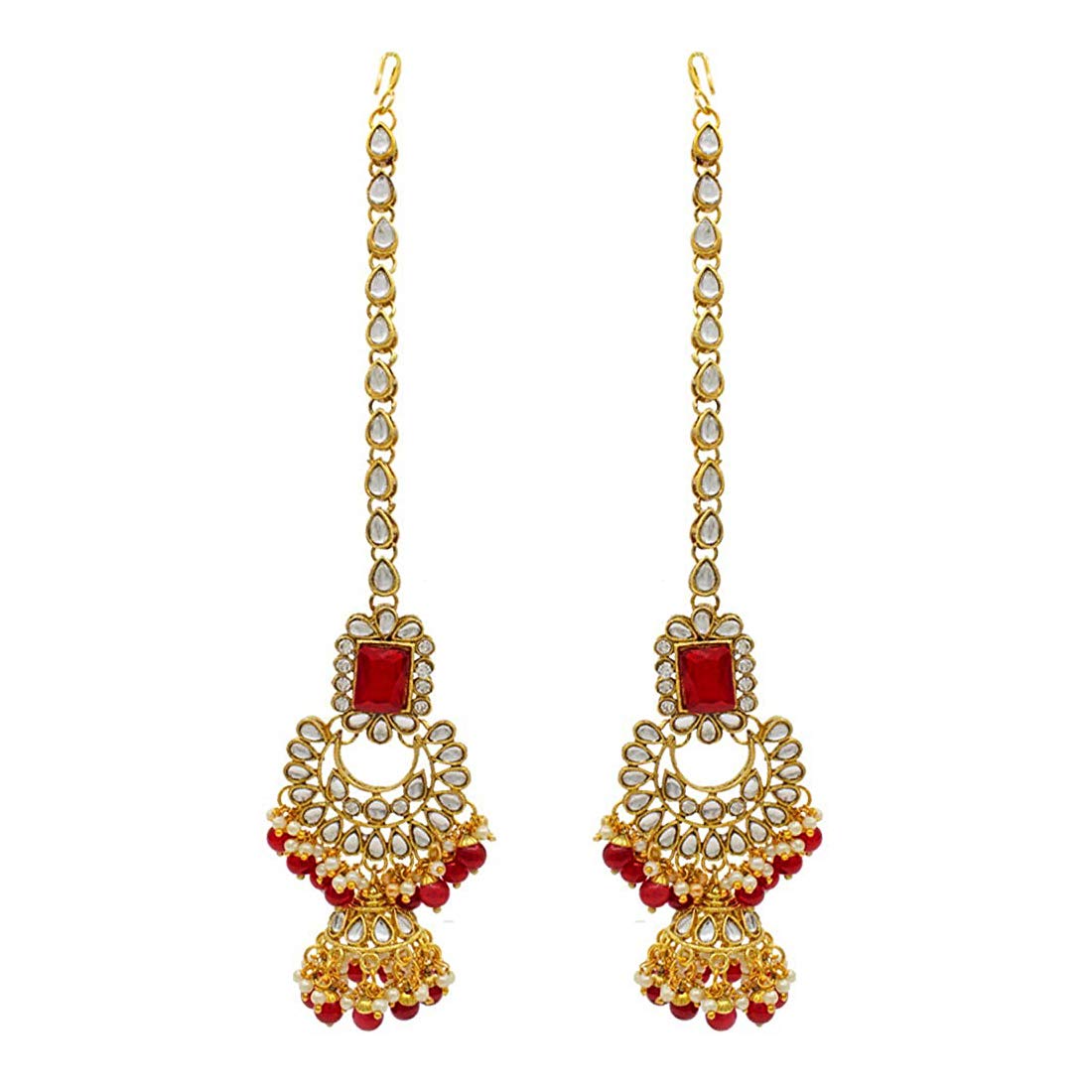 Peora Rani Padmavati Dulhan Bridal Kundan Pearl Choker Necklace with Earrings Maang Tikka for Women Girls Indian Traditional Jewellery Set 4