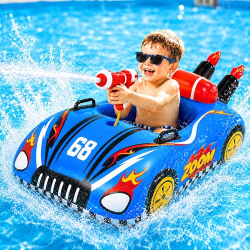 Inflatable Pool Floats for Kids with Water Gun Race Car Toddler Pool Float for Boys Ride-on Pool Toy with Built-in Squirt Gun Unlimited Ammo CPC Certified Summer Outdoor Water Toys Ages 3-8
