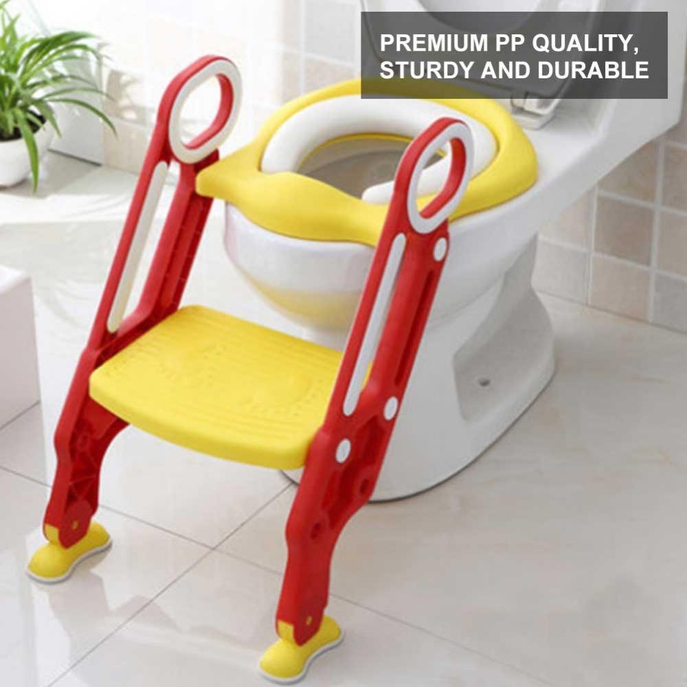 Scaletta Riduttore per WC Bambino, Scaletta per Bambini Riduttore Scaletta WC Pieghevole Sedile da toilette Vasino Toilette Trainer Step Up con Cuscino (giallo)