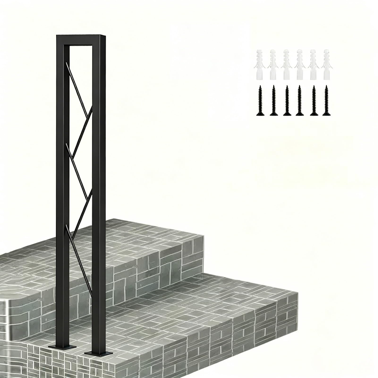 Wrought Iron U-Shaped Stairs Banister Handrail, Wall Balustrade Foot Rail Support Fits 1 Step - Black, Assistive Staircase Railing Square Pipe(90cm/35in)