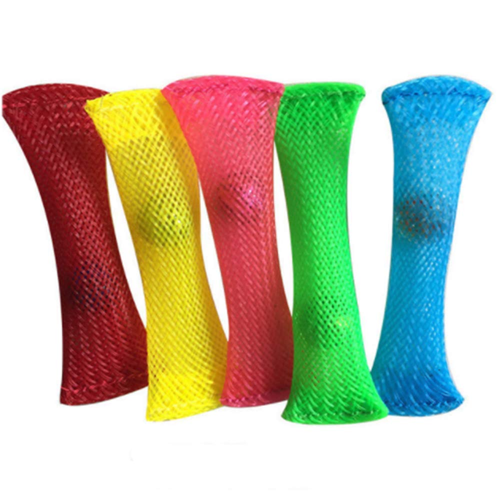 Lot De 5 Tubes Tressés Sensoriels – Marbre Apaisant – Anti-stress, TDAH, Autisme – Longueur 9 Cm – Maille Nylon + Perles