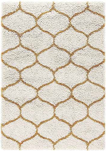 Image of Super Ultra Modern Soft Shaggy Handcrafted Anti-Skid Silk Touch Carpet, Size 7x7 Feet Square, Color Gold & IVORY11