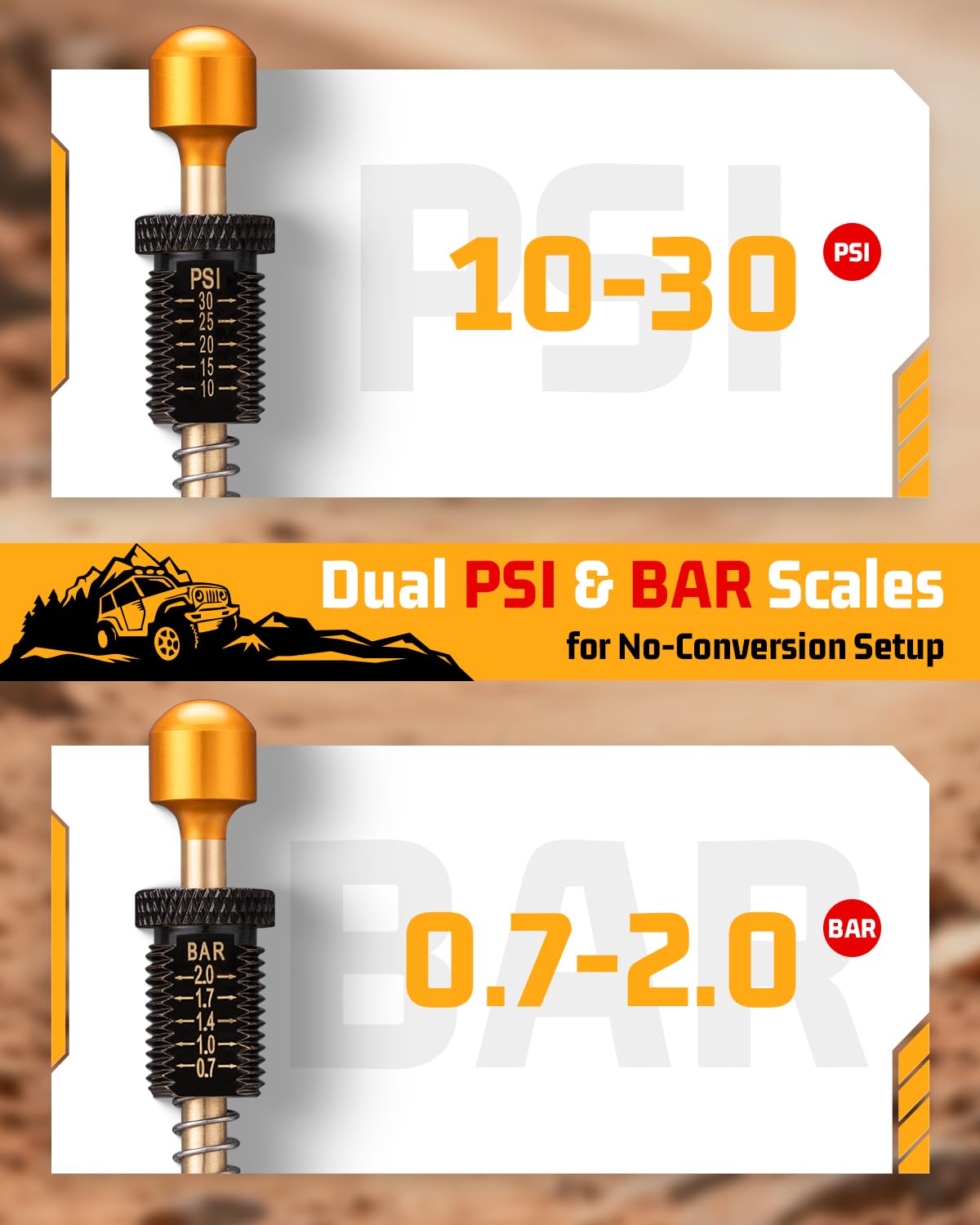 LINKNAL Kit da 4 Pezzi valvola di sgonfiaggio Pneumatici Automatica Regolabile (10–30 psi / 0,7–2 Bar) per Fuoristrada 4x4, Jeep, Camion, SUV,Giallo