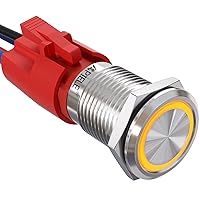 Vista 12 de APIELE - Interruptor de botón de cierre de 16mm, 12V, ojo de ángel LED, impermeable, redondo, autobloqueante, 1NO (aluminio negro, azul)