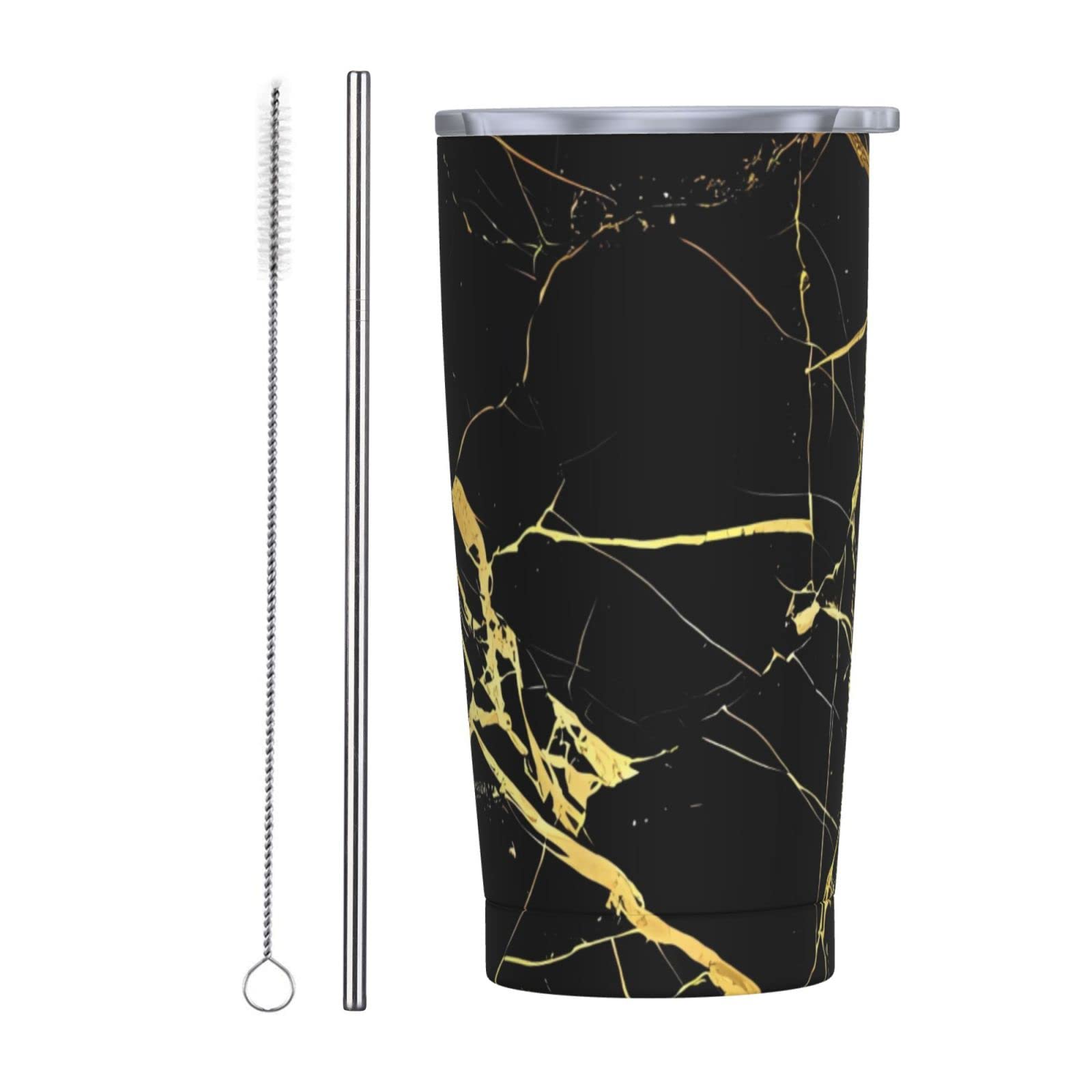 Gobelet isotherme marbre noir et doré au bureau ou en voyage