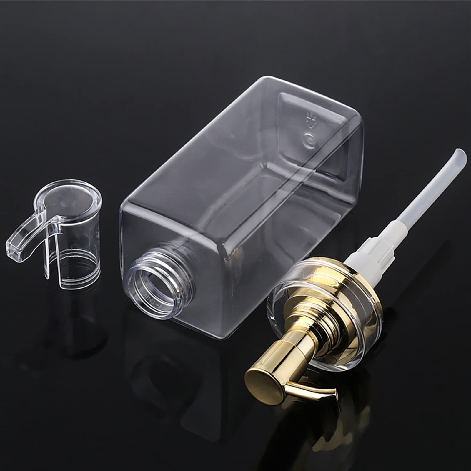 ZWMG Dosificador Jabon 300/500 / 750ml Dispensador de jabón Transparente Cuadrado Botella Recargable con Bomba de Oro Loción Loción Jabón de jabón Contenedor de acondicionador dispensador champú
