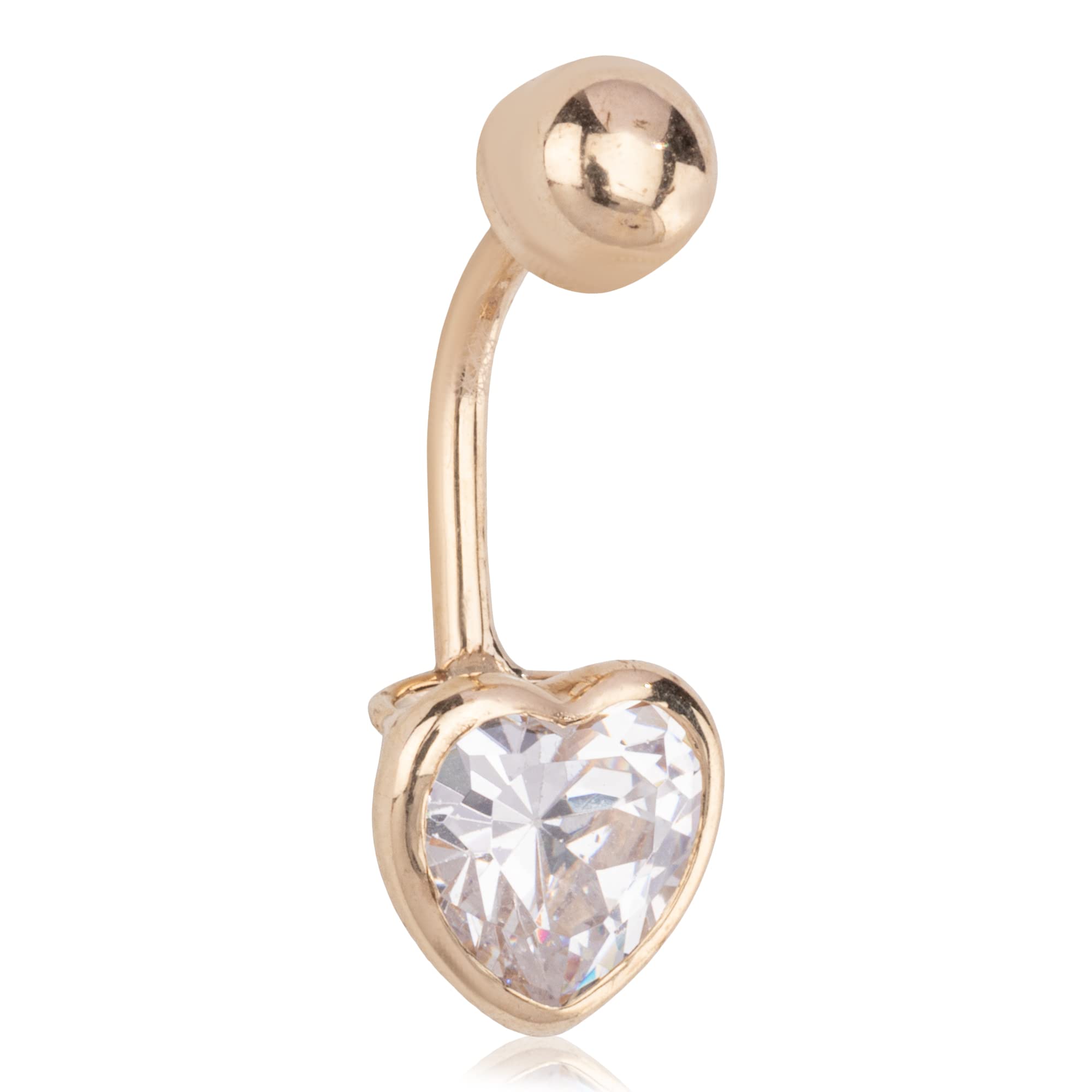 NKlaus Bauchnabelpiercing Herz, 333 Gelbgold, Zirkonia Weiß, 1 Stück