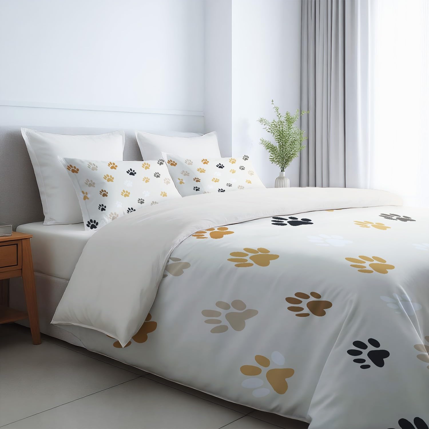 Funda Nordica Cama 150 Funda De Edredon 220 x 240 Juego De Ropa De Cama Sin Costuras Animales Huellas de Patas - Amarillo De Microfibra Suave Reversible Ropa De Cama Set con Funda De Almohada 50x75CM