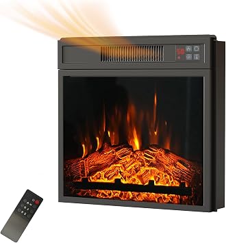 18" Electric Fireplace Insert, Recessed Fireplace Heater with Low Noise, Remote Control with Timer, Touch Screen, Adjustable Flame Brightness, 18.6" L *17.7" H