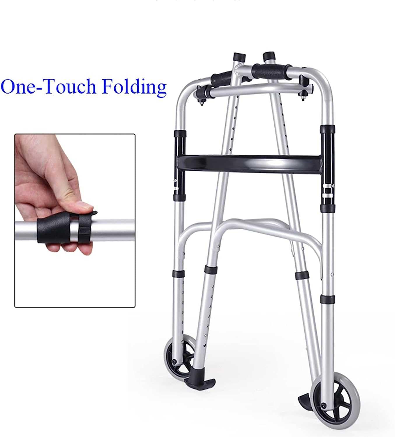 Andador de axilas plegable para ancianos discapacitados, altura ajustable y aleación de aluminio resistente, soporta hasta 180 kg