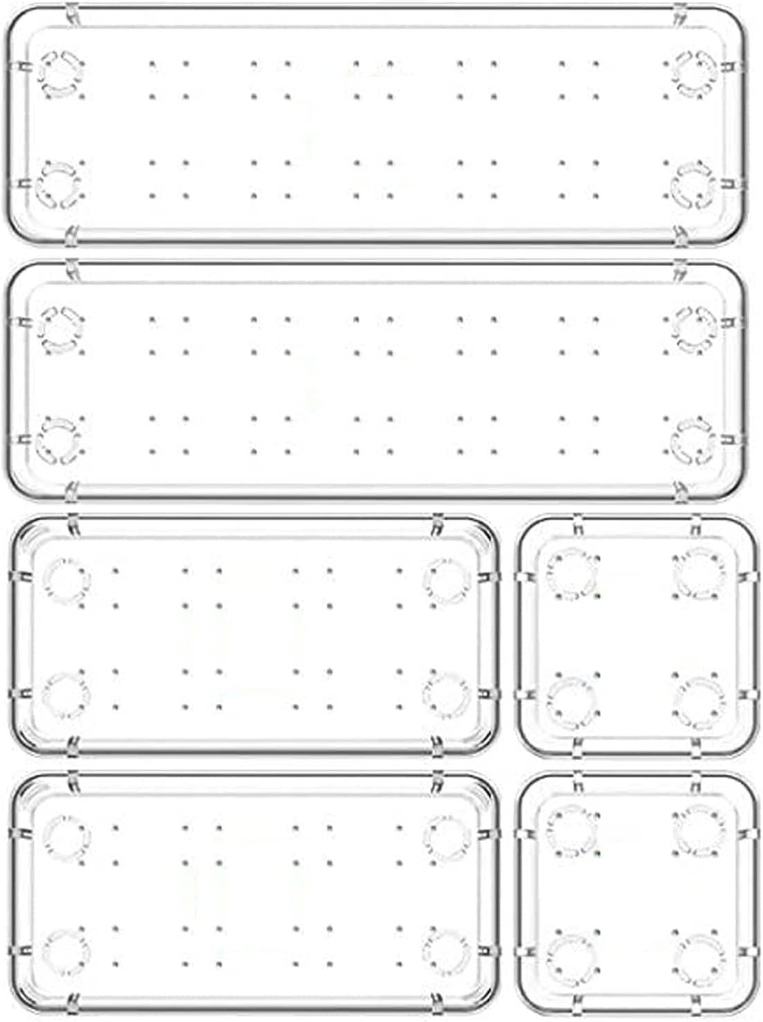 Zollyss Desk Drawer Organizer Trays Various Size Bathroom Drawer Tray Dividers Plastic Vanity Organizers Storage Bins For Makeup Cosmetics Dresser Kitchen Office(Clear)(6 Pcs),Rectangular,Transparent