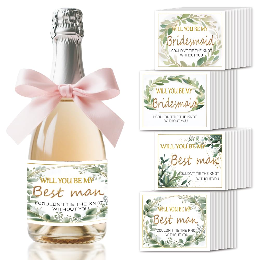 SUPERDANT 40pcs Watercolor Leaves Wine Bottle Label Champagne Labels Wine Bottle Sticker Bridal Shower Champagne Labels for Bottles Party Label Stickers Covers for Bridesmaid Proposal Party Decor