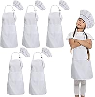 Vista 7 de Juego de 2 delantales verdes y rojos para niños y gorro de chef, delantal para niños y niñas, para cocinar, pintar, hornear, ropa de 5 a 12 años.