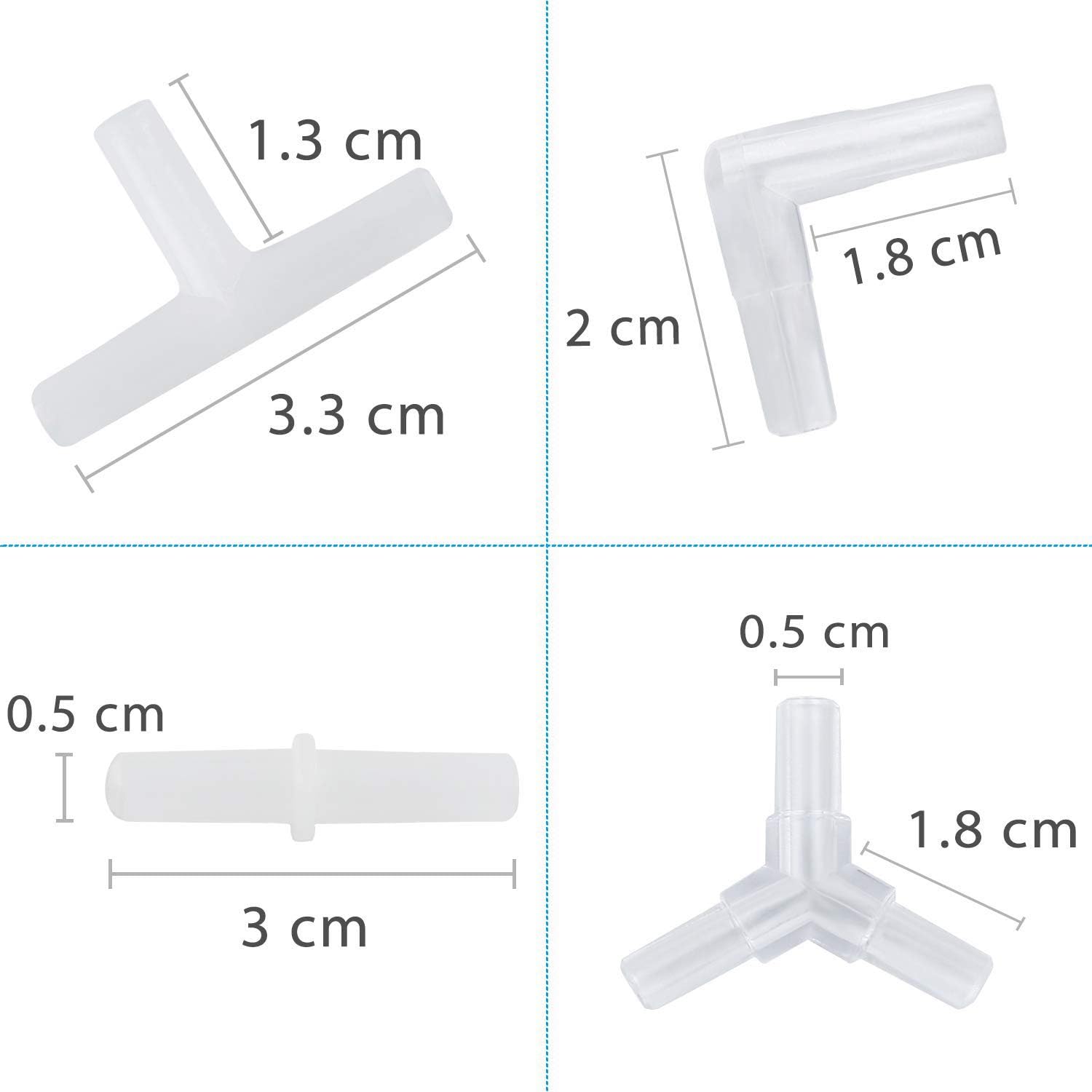 CTRICALVER air tube connector 40 pieces set Y type T type L type I type fitting branch connection 4 types aquarium plastic clear oxygen tube outer diameter 5mm inner diameter 4mm (5m) - Image 3