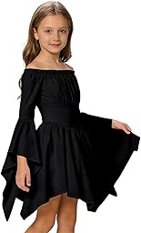 Générique Girls Gothic Pirate Dress Flare Sleeve Ruffle Off Shoulder Medieval Victorian Corset Top Cosplay
