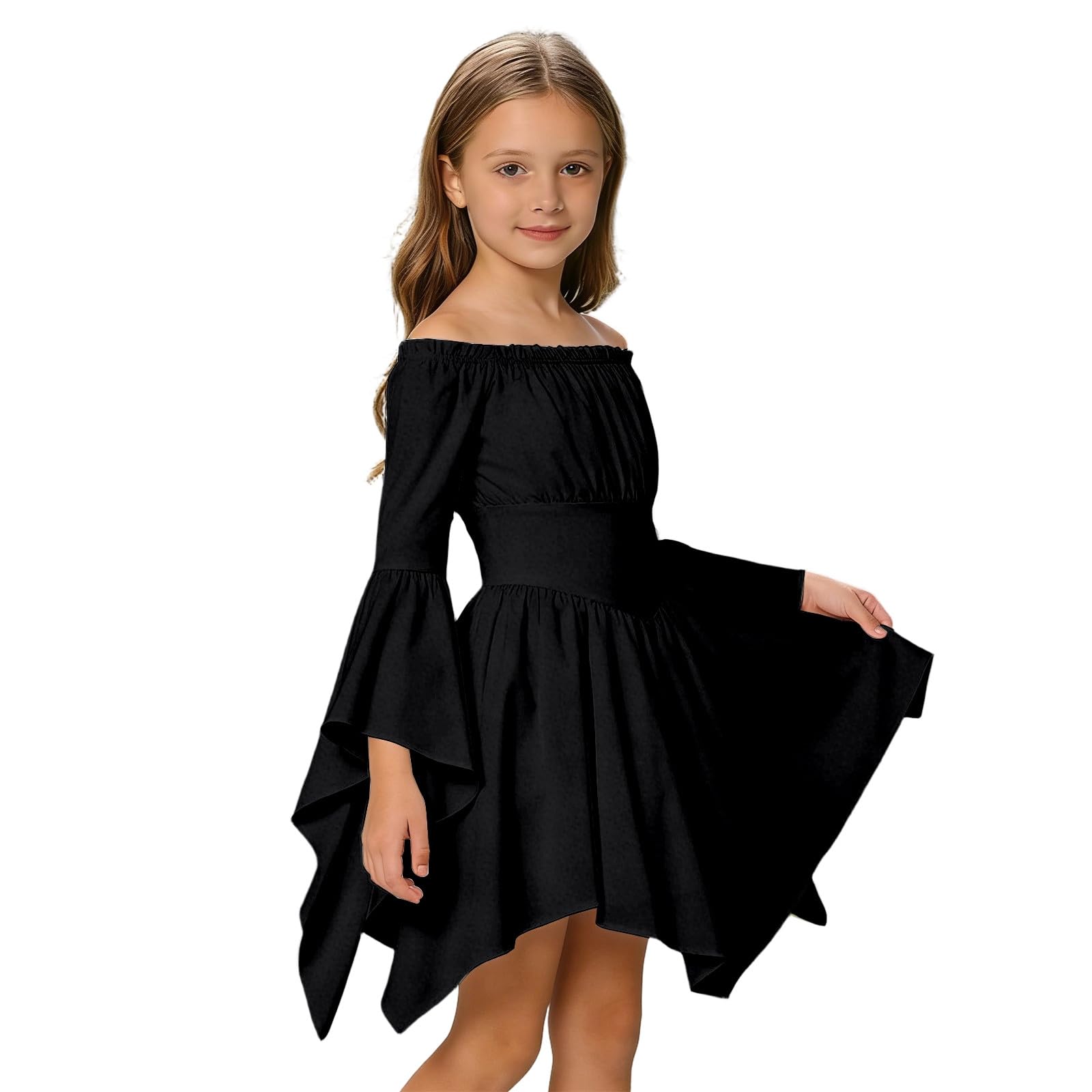 Générique Girls Gothic Pirate Dress Flare Sleeve Ruffle Off Shoulder Medieval Victorian Corset Top Cosplay