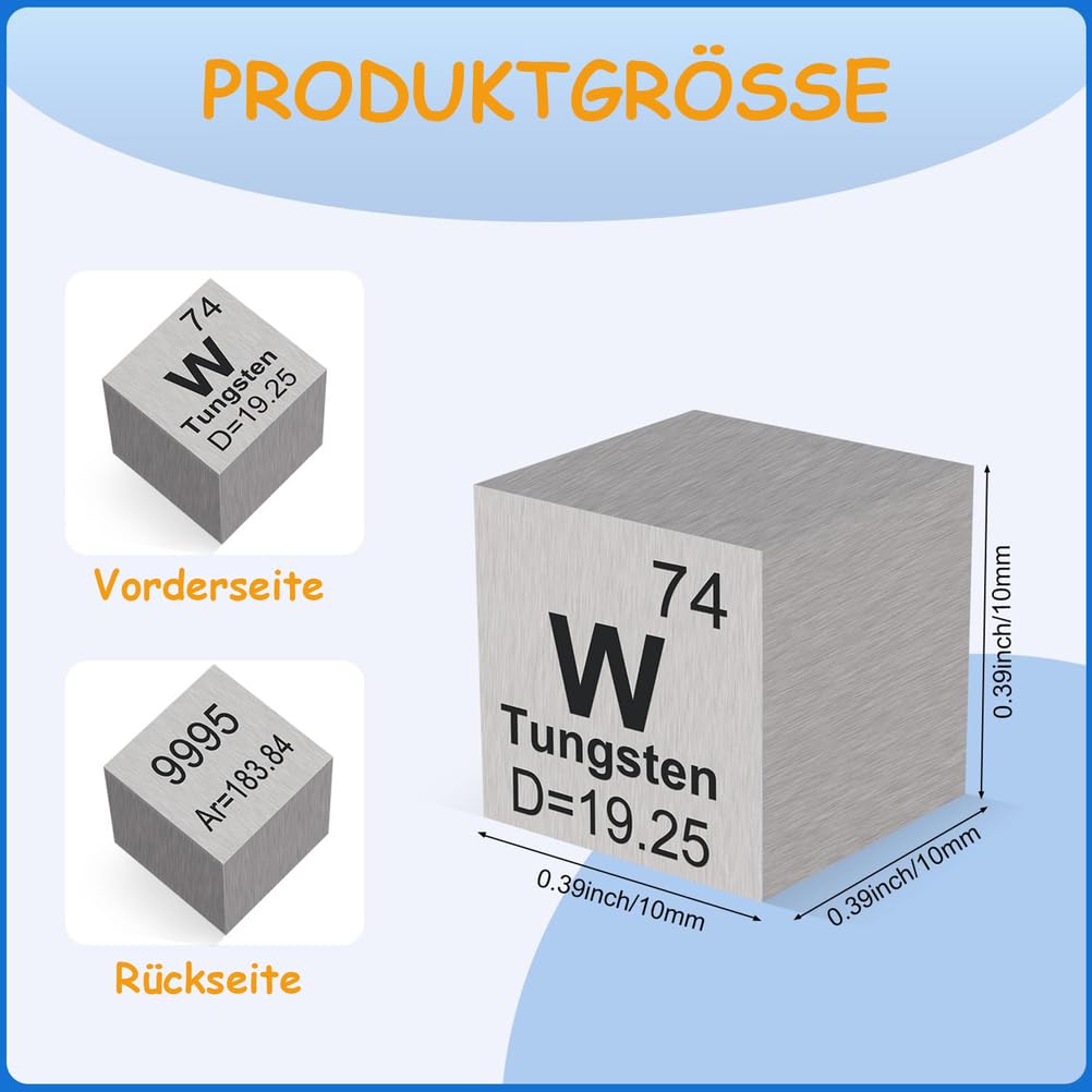 1cm Wolfram Würfel 10mm Metall Dichte Würfel reines Metall hohe Dichte Element Würfel für Element Sammlungen Labor Experiment Material Hobbys