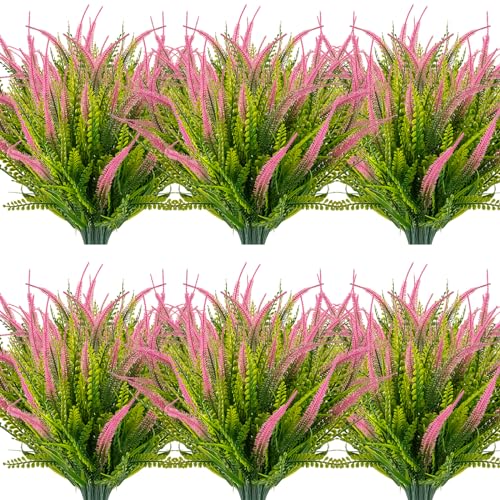 ZEOSTARO 12 Bundles Artificial Plants Outdoor Fake Boston Fern Greenery with Flowers Faux UV Resistant Shrubs Garden Patio Porch Window Box Farmhouse Hanging Decor(Green)