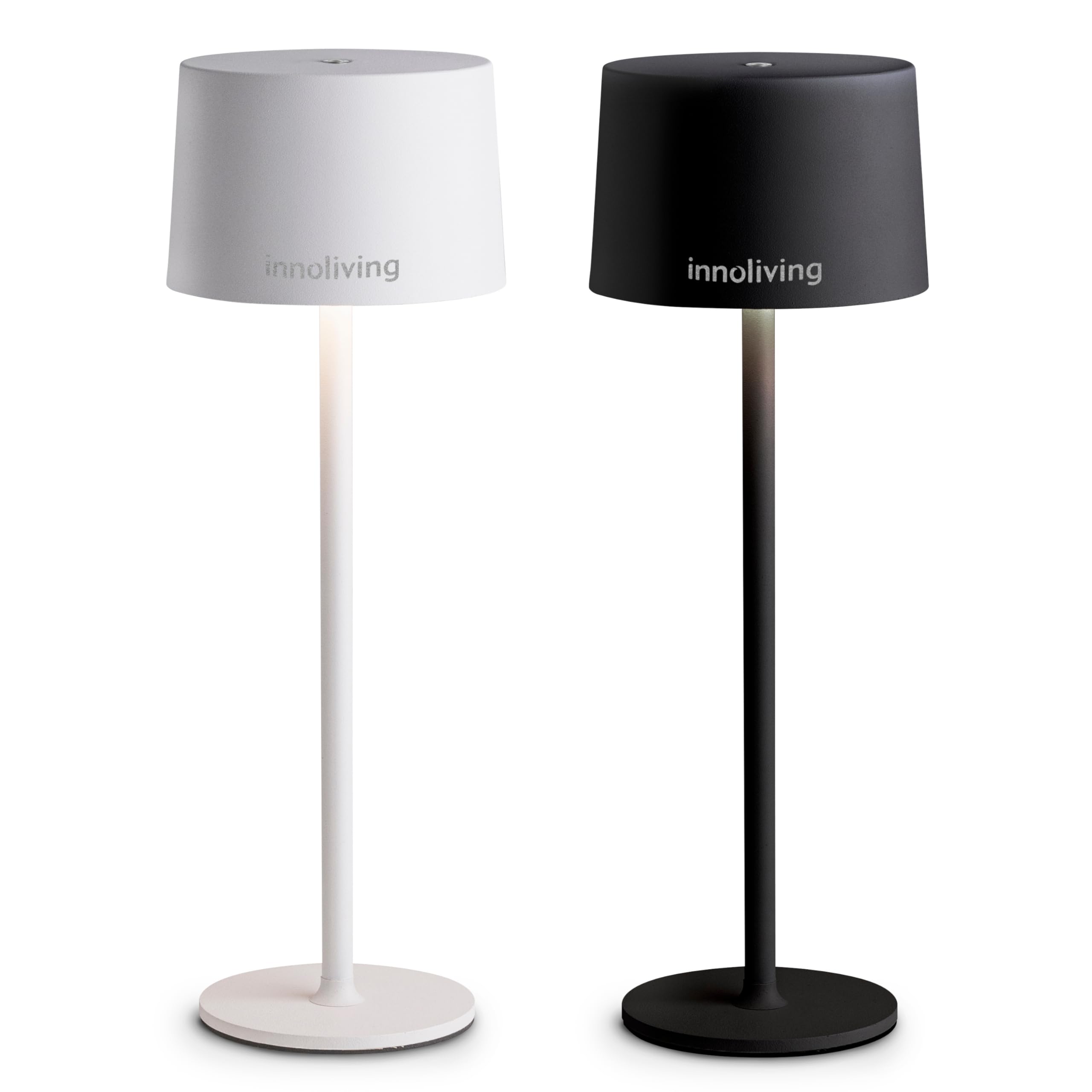 Innoliving Lampada da tavolo LED ricaricabile INN-291 Bianca o Nera con batteria al litio, altezza 350 mm diametro 120 mm, luce naturale/calda/fredda, luminosità 150 lm (Bianco)