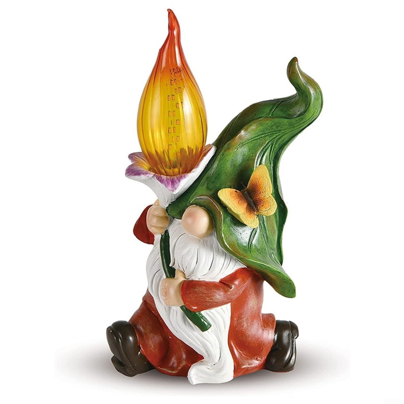 Statua a forma di gnomo da giardino, a energia solare, in resina, per esterni, cortile, prato, patio, illuminazione verde