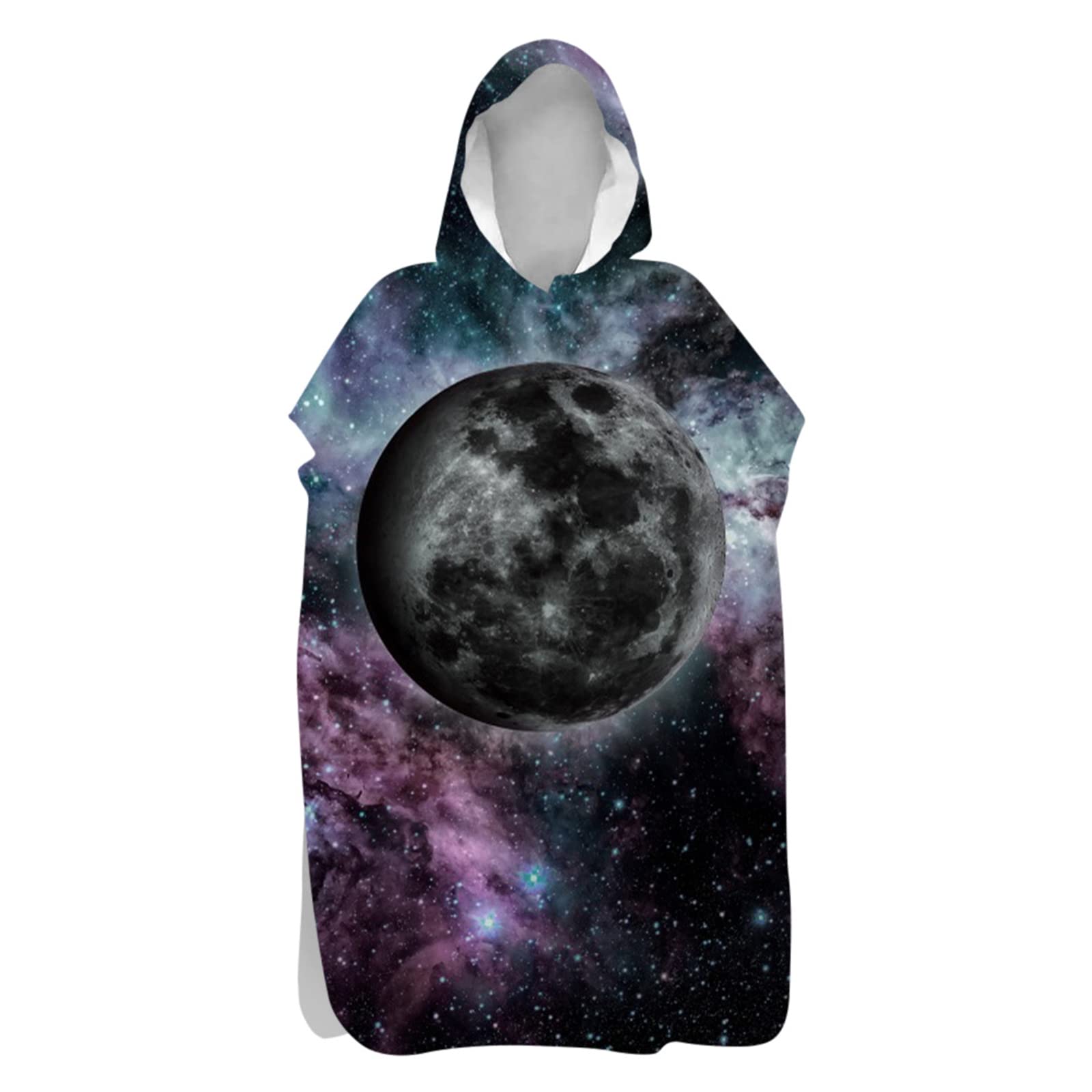 Chickwin Microfibre Changing Robe Towel for Kid Adult Boy, Galaxy Printed Hooded Poncho Swim Beach Towel Light Weight Quick Dry Beach Surfing Swimming Robe (Black Planet,75x145cm)