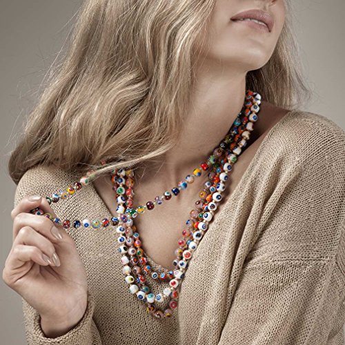 Glass Of Venice Murano Glass Necklace Longer Length 24-Inch Plus Extender - Multicolor Italian Millefiori Beads Handmade Blown Glass - Murano Glass Necklaces for Women4
