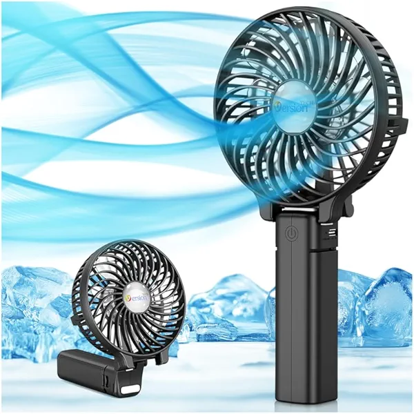 VersionTECH. Portable Handheld Fan, Powerful+Durable+4000mAh+180° Foldable, Mini Table Fans with USB Rechargeable Battery Operated Cooling Accessories for Personal Use, Travel, Office Black