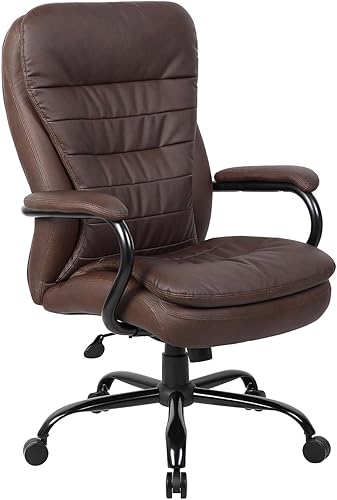 Silla LeatherPlus resistente de felpa doble con capacidad de peso de 350 libras en color marrón bombardero de Boss Office Products, Cuero, marrón