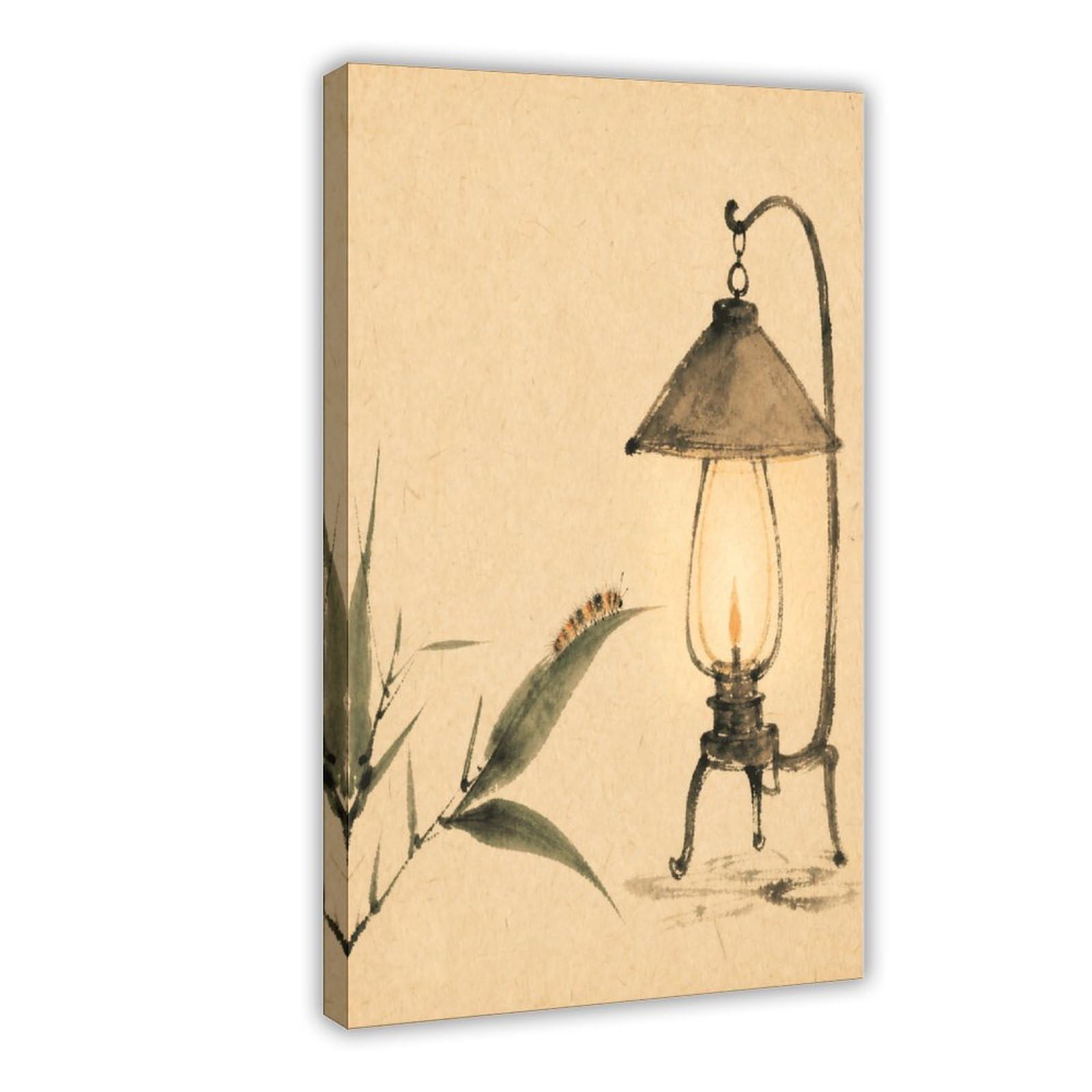 H3b8u2y5 Frame-Style-3 Hanging Lantern With Bamboo Canvas Wall Art, Asian Ink Gallery Wall