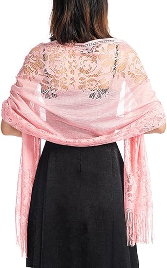 Womens Floral Lace Shawl and Wraps with Tassels for Wedding Evening Party Dresses