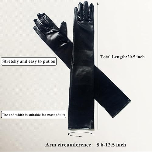 Miniatura 6 de Guantes largos elásticos para mujer, longitud del codo de 21 pulgadas, guante de cuero y satén para fiesta de ópera