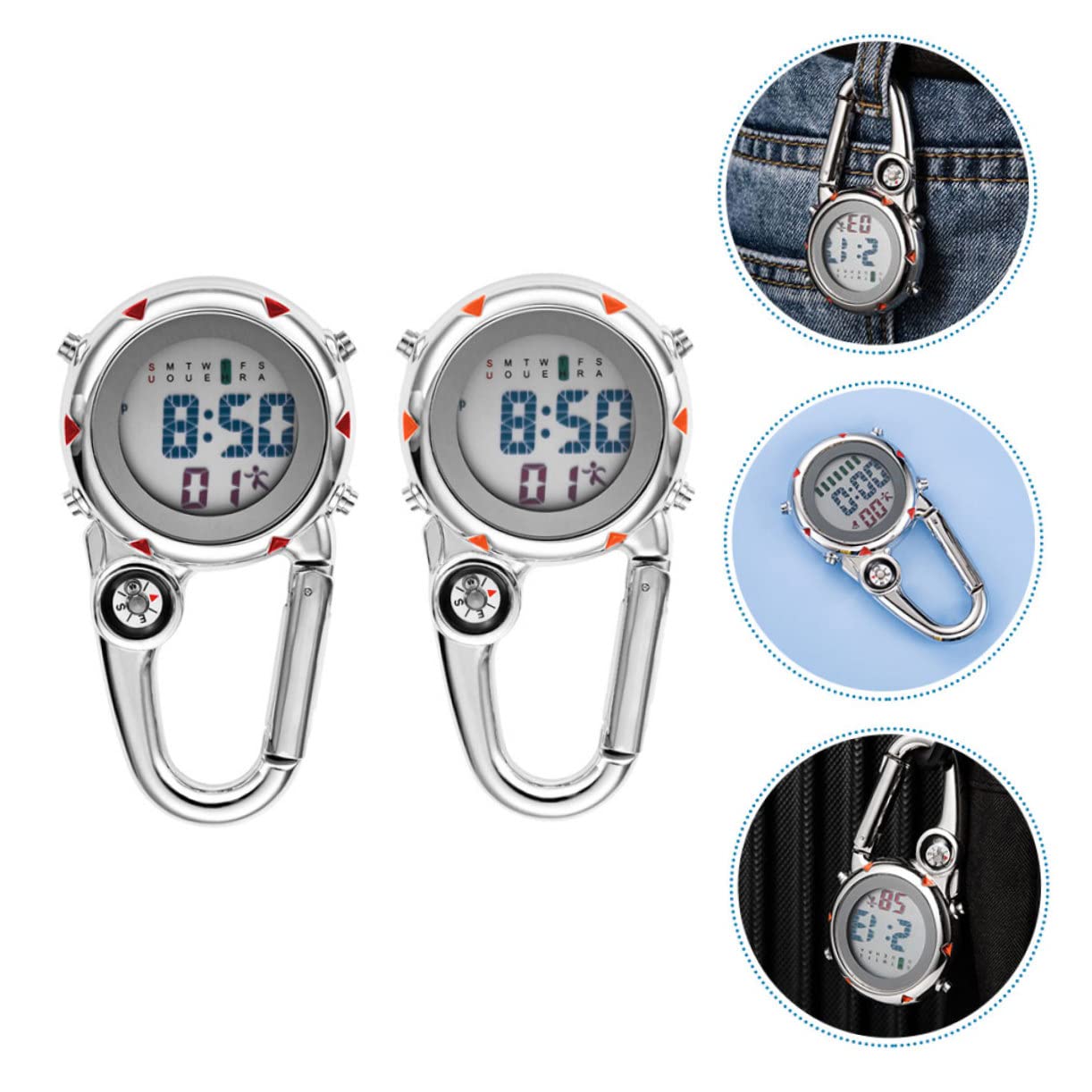 BESPORTBLE 2 Stück Kletteruhr aus Edelstahl mit Metallclip Tragbare Clip Uhr für Outdoor Abenteuer Leicht und Vielseitig Am Rucksack oder Gürtel zu Befestigen