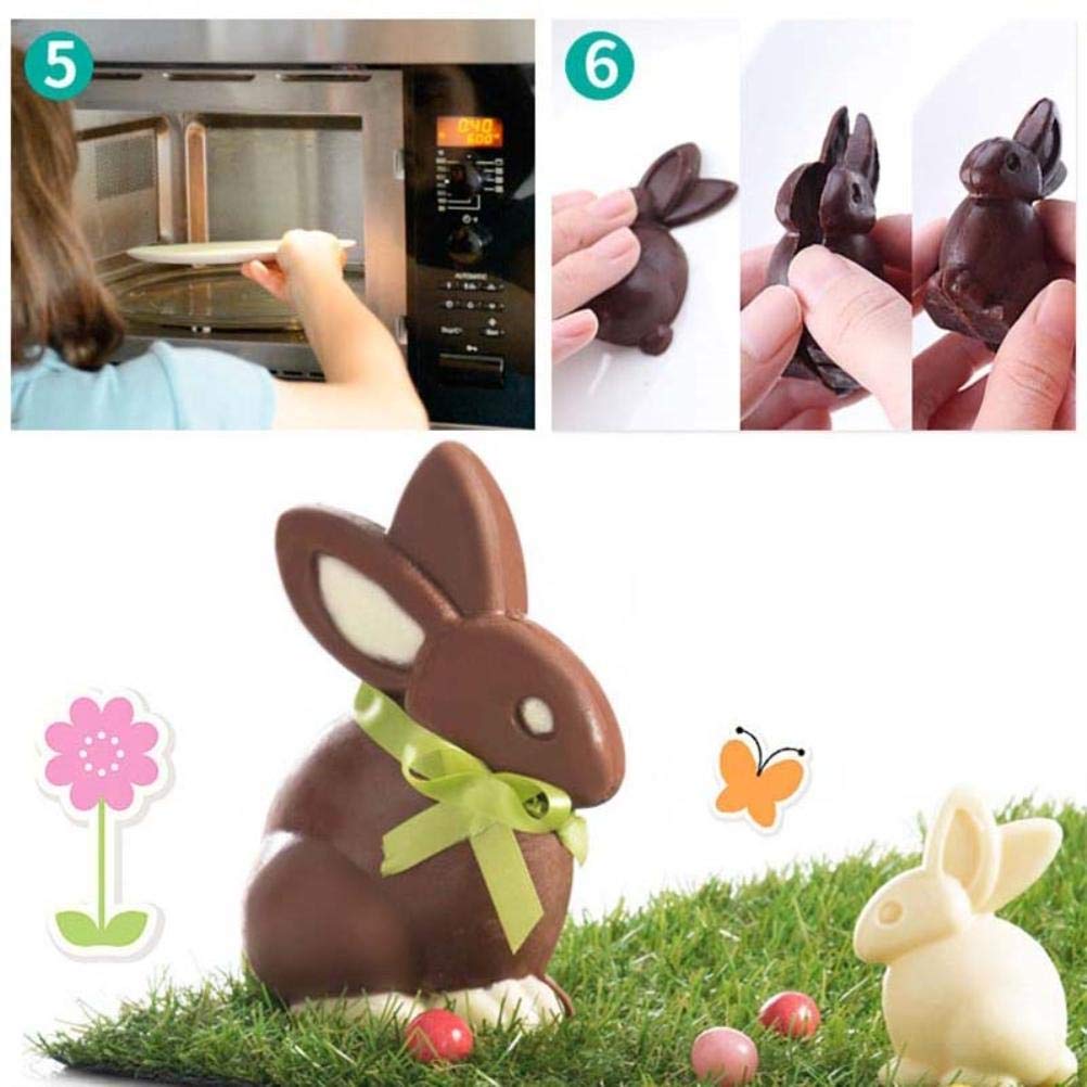 Stampi in silicone a forma di coniglio pasquale, riutilizzabili, 3D, antiaderenti, lavabili e resistenti al calore, stampo per torte, cioccolato, sapone e cera (supporto
