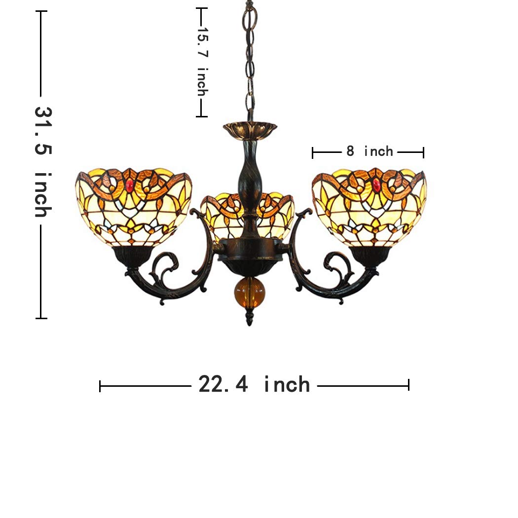 Żyrandole 8 cali barokowy witraż klosz led sufitowe wiszące lampy wiszące lampa wisząca do jadalni sypialnia 3 światła abażur