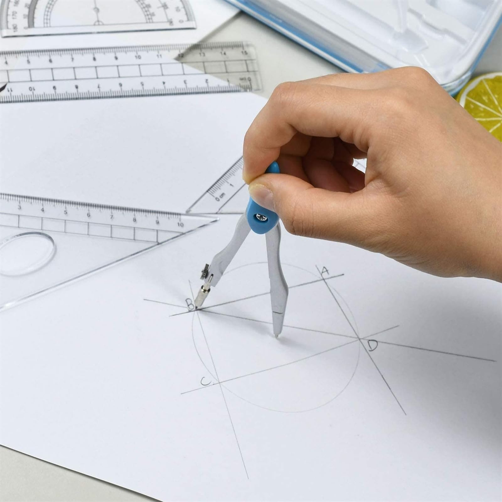 Geometrie-Set mit Zirkel, 10-teiligem Geometrie-Set, Mathematik-Werkzeugset mit Zirkel, Winkelmesser, Bleistift, Dreieck, Minen für Schüler und technische Zeichenwerkzeuge