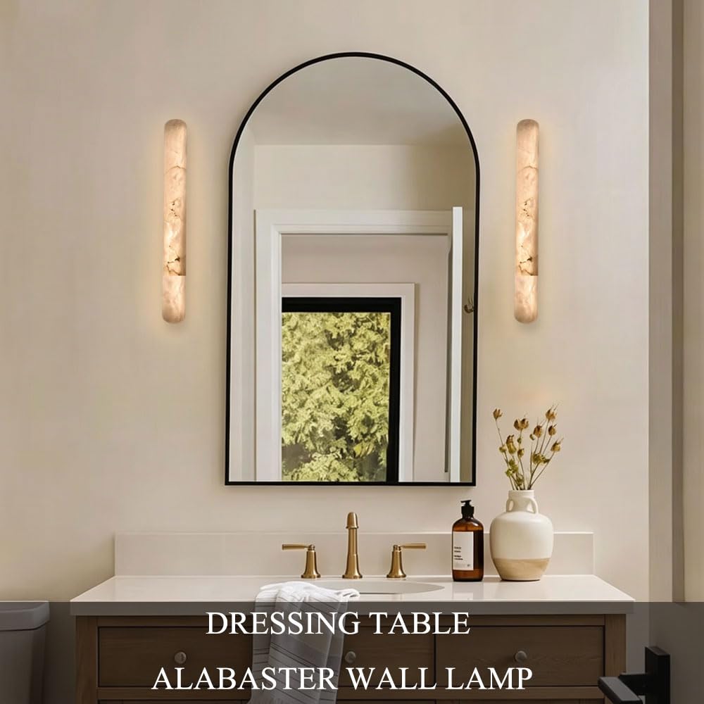 Aplique de pared alabastro moderno, lámpara tocador mármol natural, luz cálida ovalada 15,7 pulgadas, accesorios iluminación montados en la del pasillo escalera sala estar restaurante