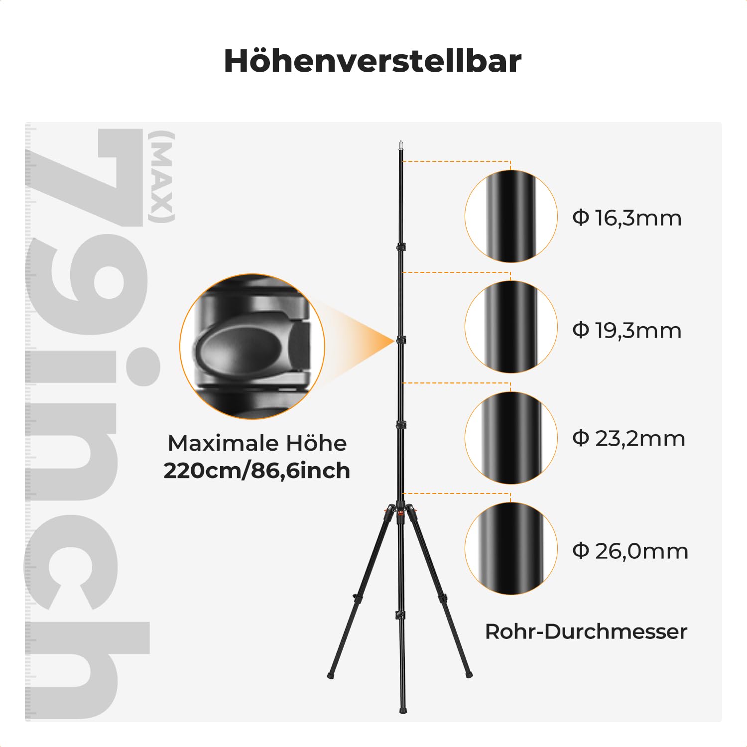 K&F CONCEPT 200cm Alu Fotografie Lichtstativ mit 1/4" Srew & Stativtasche | 6.5 lb/3kg Last Umgekehrt klappbares Kamera Stativ für Strobe Licht Kamera Softbox
