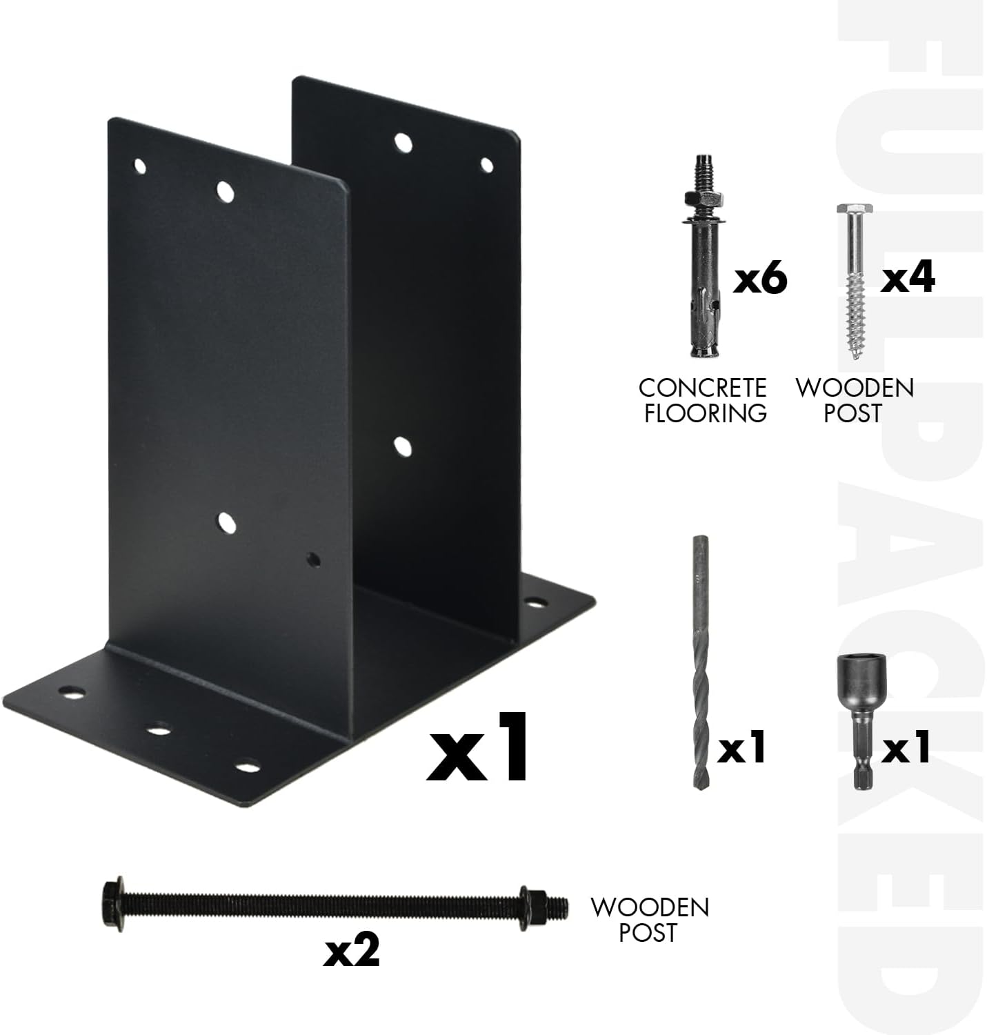 Heavy Duty Steel Post Base, 6''x6'' (Internal 5.5"x5.5"), Concrete Post Bracket for Deck Railings, Fences, Mailboxes, Booths, Patio Decks (Black - Set 1)