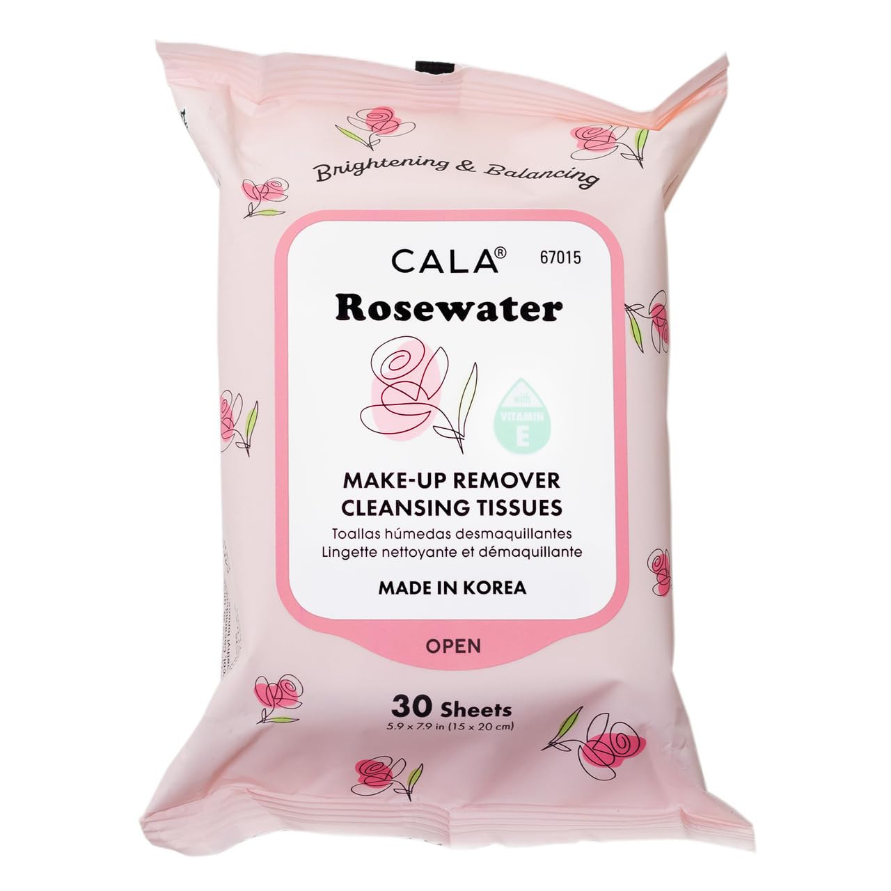 CALA Makeup Remover Cleansing Tissues: Rosewater (30 Sheets) - Hydrating, Soothing Wipes For A Smooth, Radiant Complexion, Gentle On All Skin Types