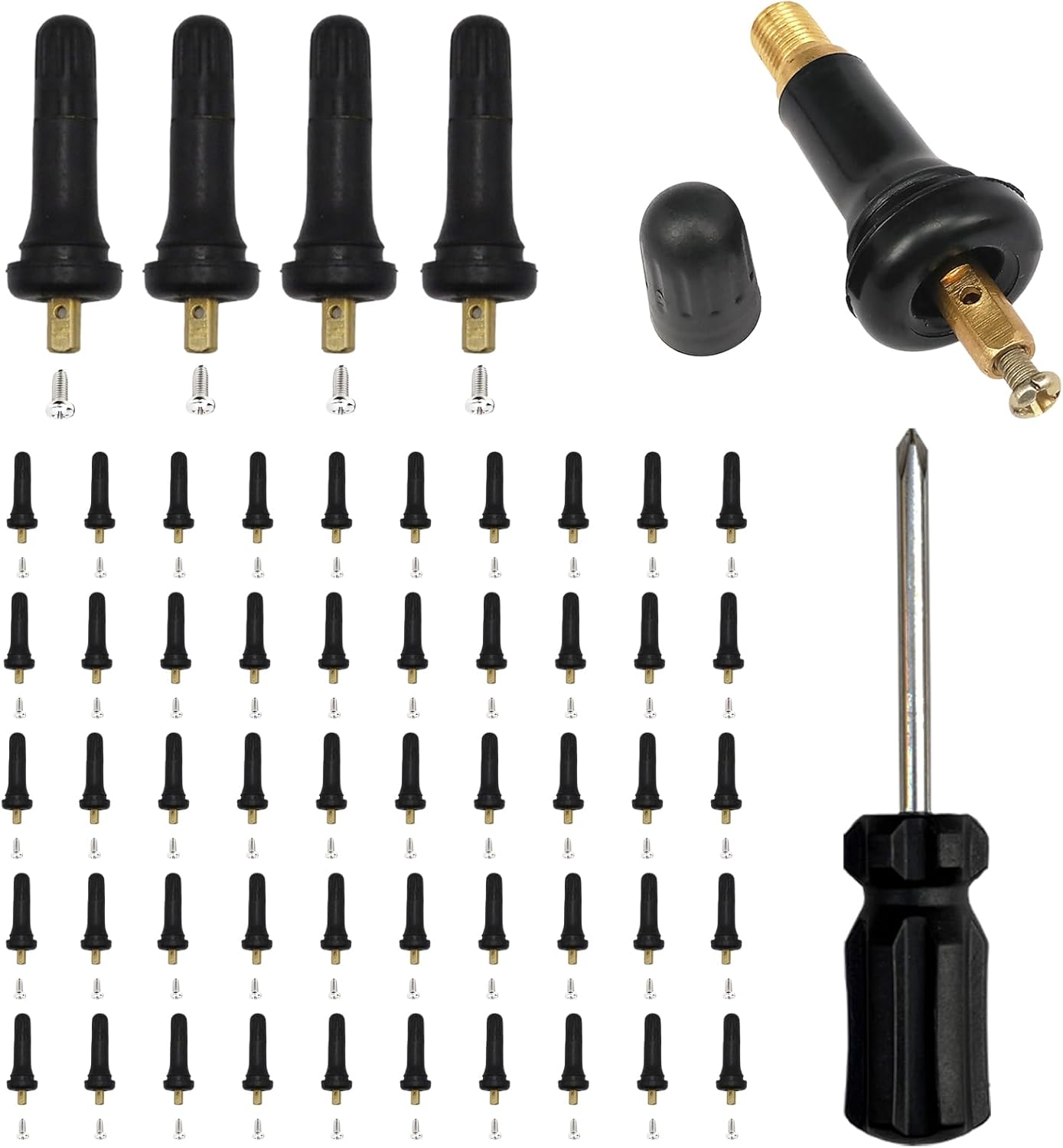 50Pcs TPMS 20008 Tire Valve Stem,with 1Pc Screwdriver,Rubber Snap-in Tire Pressure Sensor Valve stem Replacement ​for Buick Lincoln GMC,Chevrolet,Cadillac,Chrysler,Jeep,Ram,Dodge,Ford,Subaru