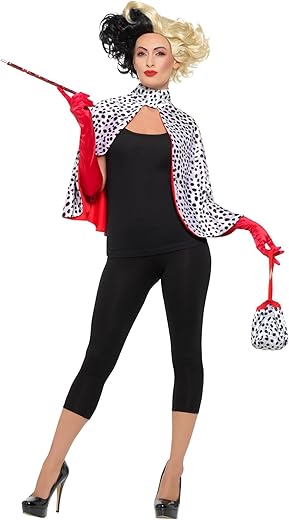 Smiffys Deluxe Wicked Madame Kit, Black and White, with Cape, Bag, Gloves and Mouthpiece