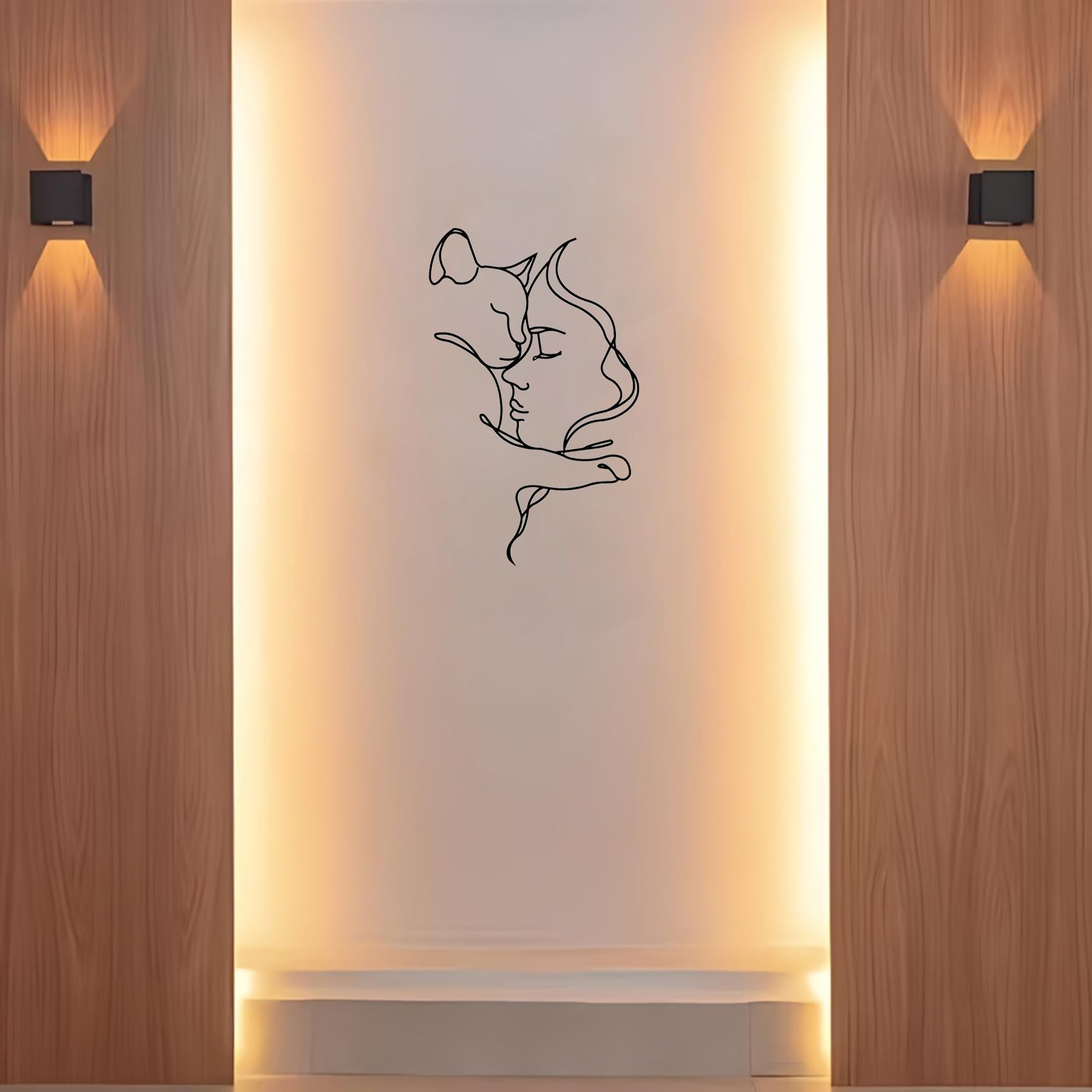 Huspox Decorazione da parete nera, decorazione da parete in metallo, decorazione da parete con ragazza e gatto per gli amanti dei gatti