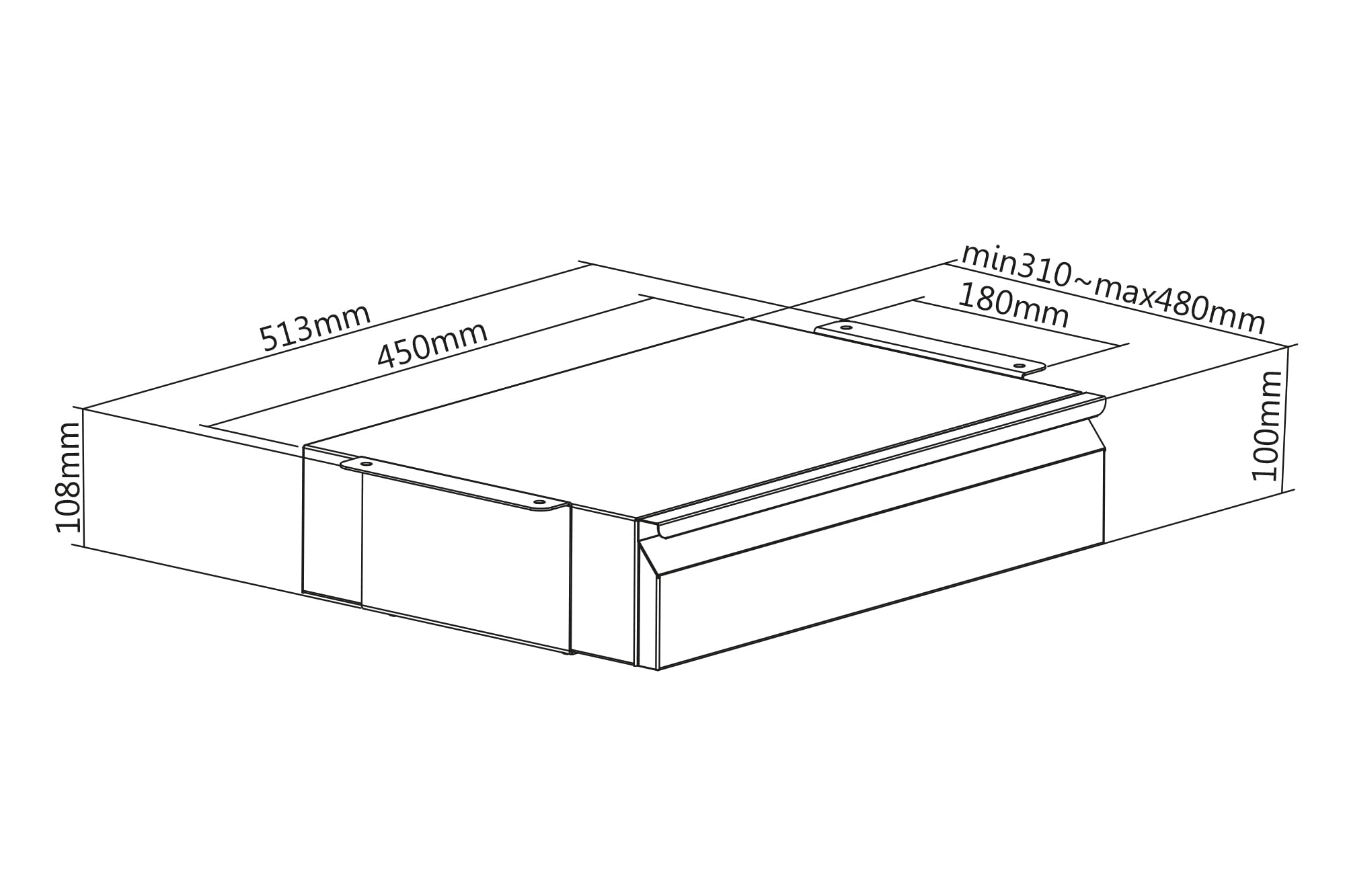 DIGITUS Unterbau-Schublade – Ausziehbar – Leichtgängig – 48 cm tief – 5 kg Traglast – Zur Montage unter Schreibtisch, Werkbank oder Arbeitsplatte – Schwarz