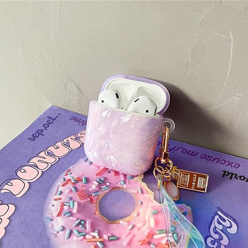 Miniatura 5 de Bonita funda para Airpod 1 y 2 con carcasa con purpurina y llavero de perlas Dream Luxury Marble Hard TPU Funda protectora compatible con AirPods de