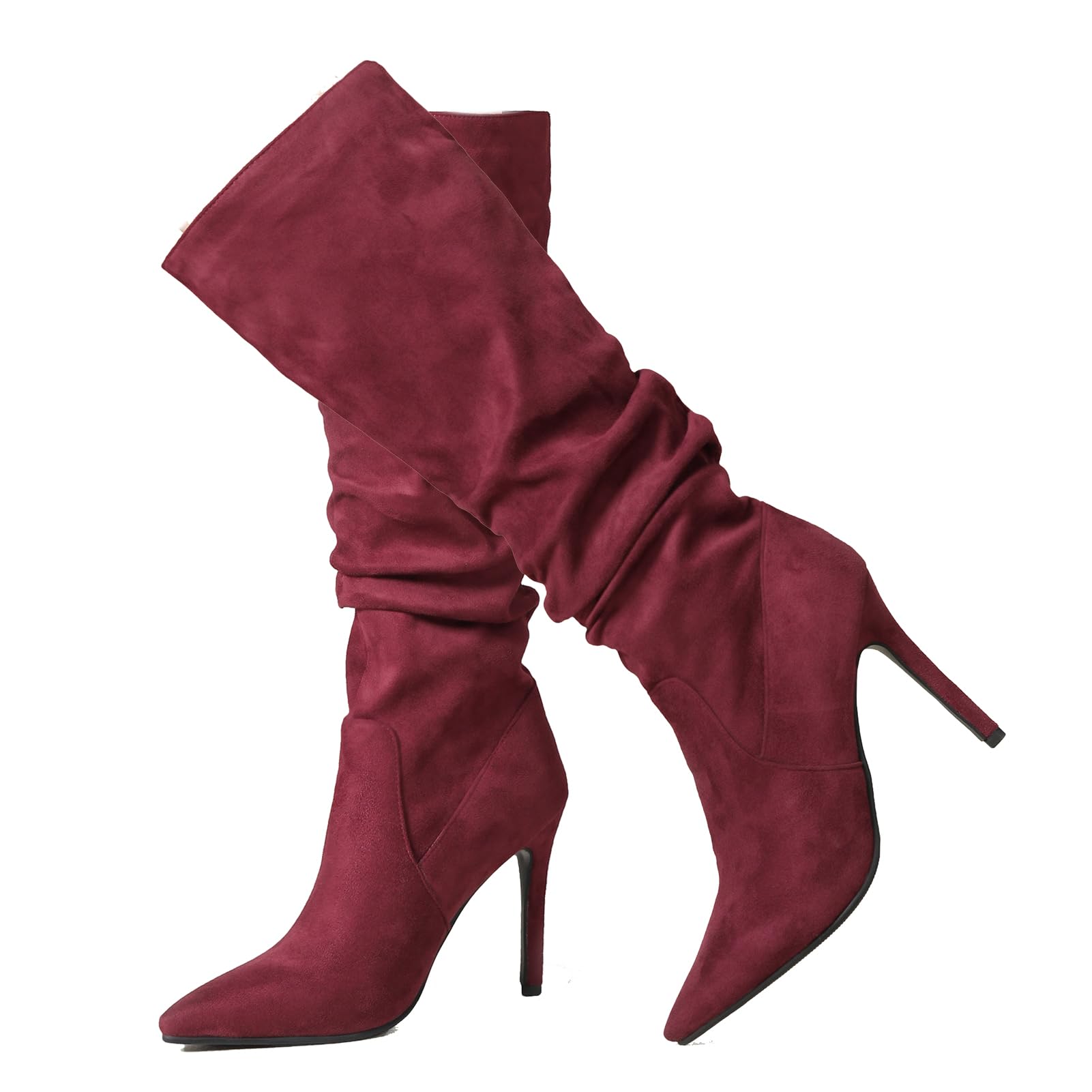 Womens Knee High Boots Slouchy Ruched Wide Calf Fall Shoes
