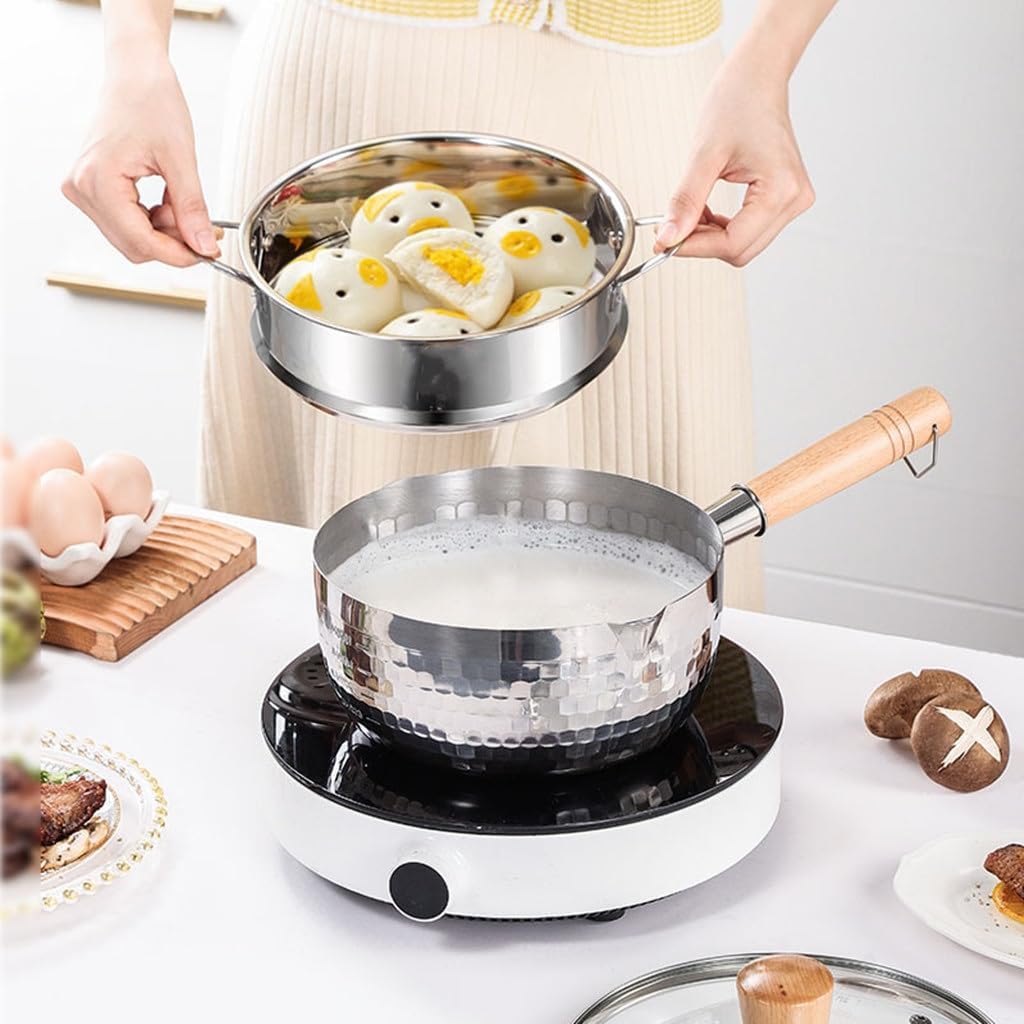 Stainless Steel Snow Pan Milk Pot Food Wyer Add Thick Bubble Noodles Wood Handle Soup